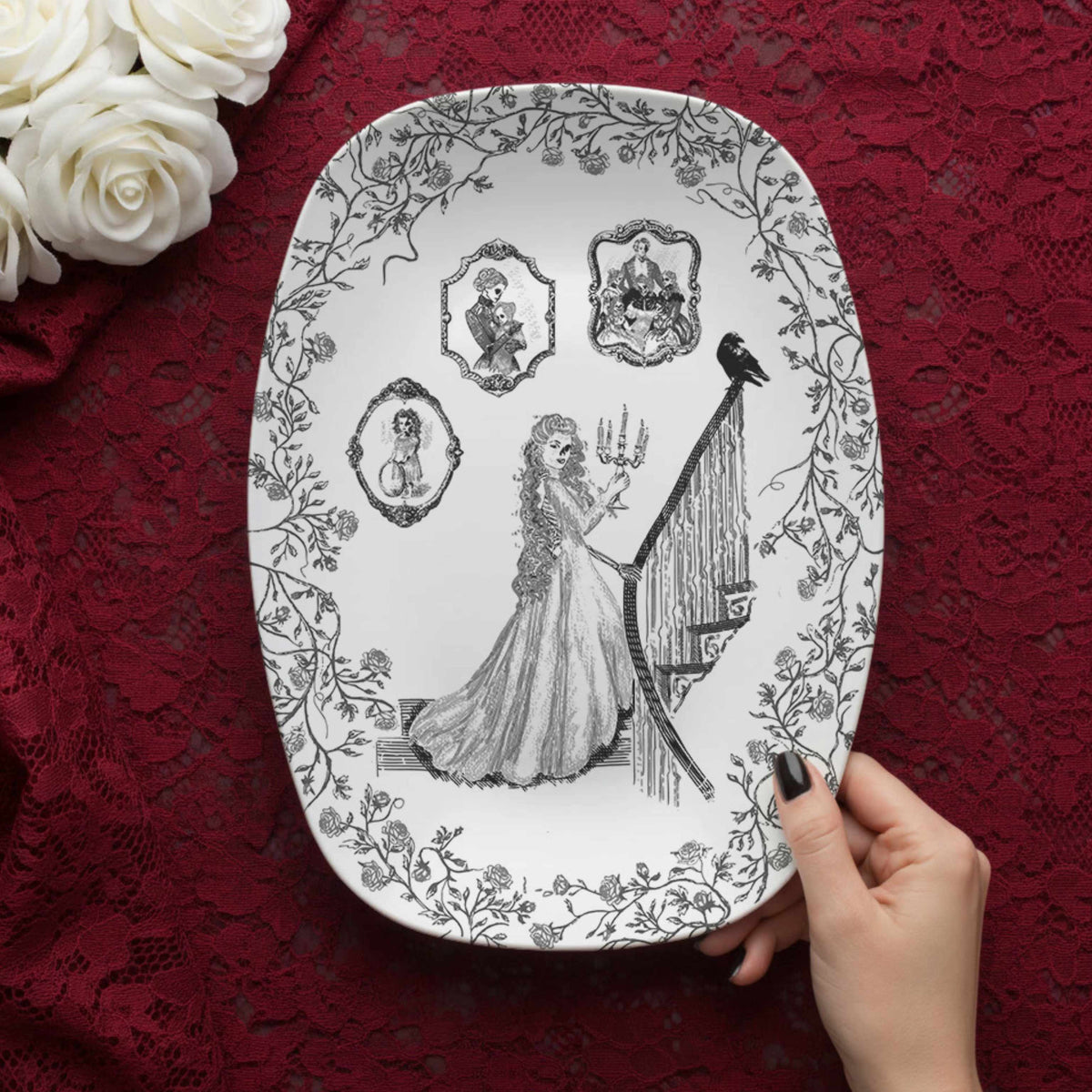 Domestic Zombie Toile Platter, Black and White
