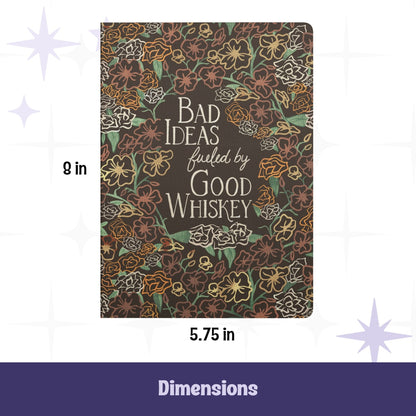 Cowgirl floral softcover notebook with dimensions labeled 5.75 inches wide by 8 inches tall