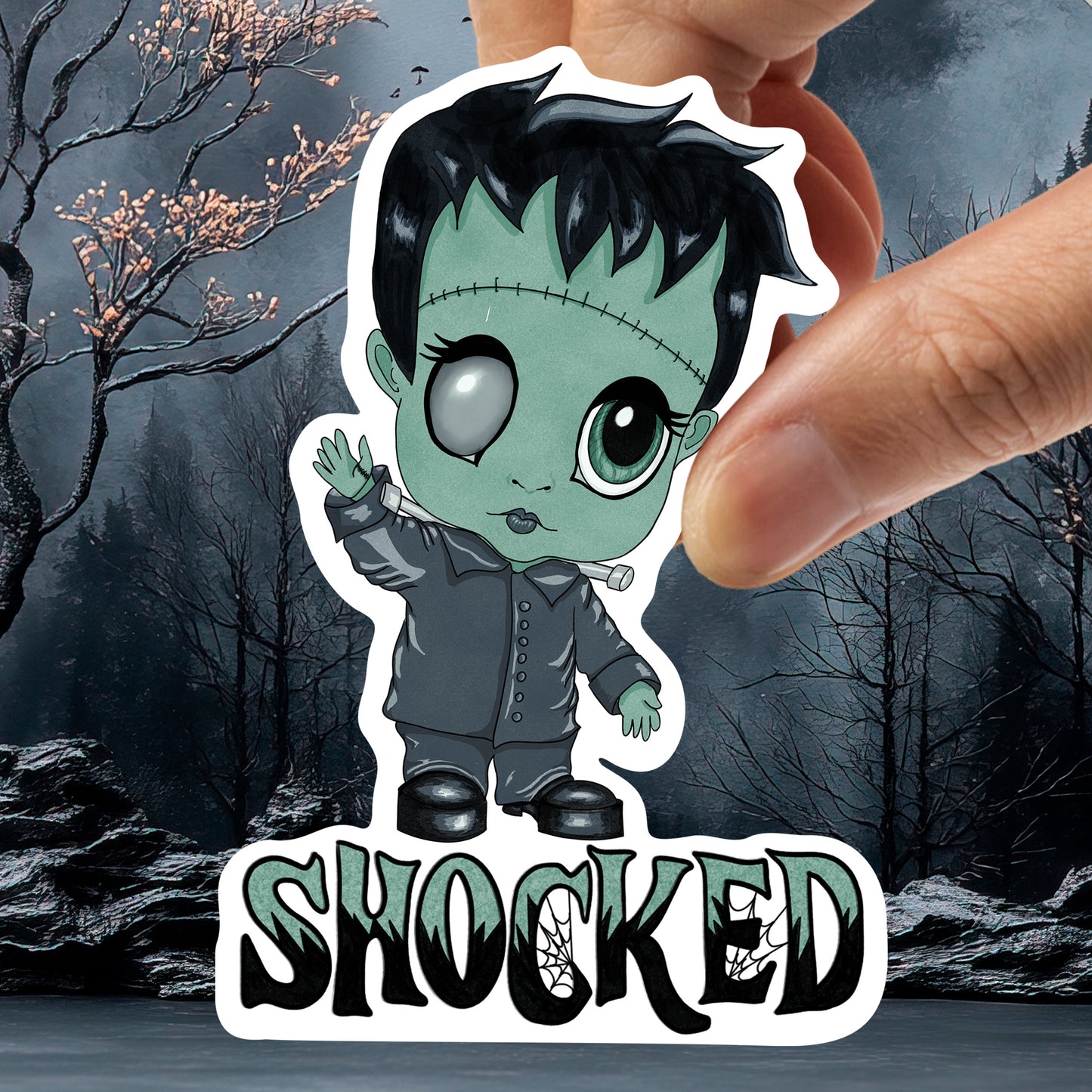 Shocked Little Frankenstein Kiss-Cut Vinyl Sticker
