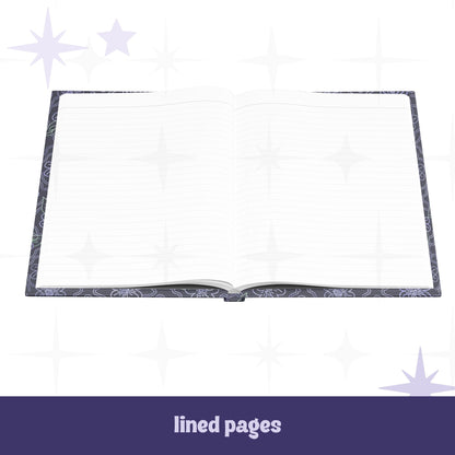 Unhinged Thoughts hardcover journal open to white lined interior pages showing perforated tear-out paper