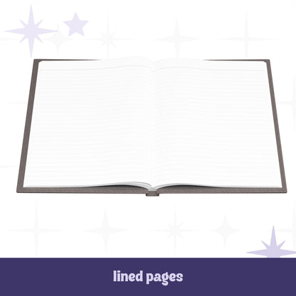 KPI profanity hardcover journal open to lined interior pages showing white perforated lined paper