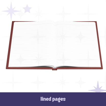 Snarky western hardcover journal open to lined interior pages showing perforated white lined paper