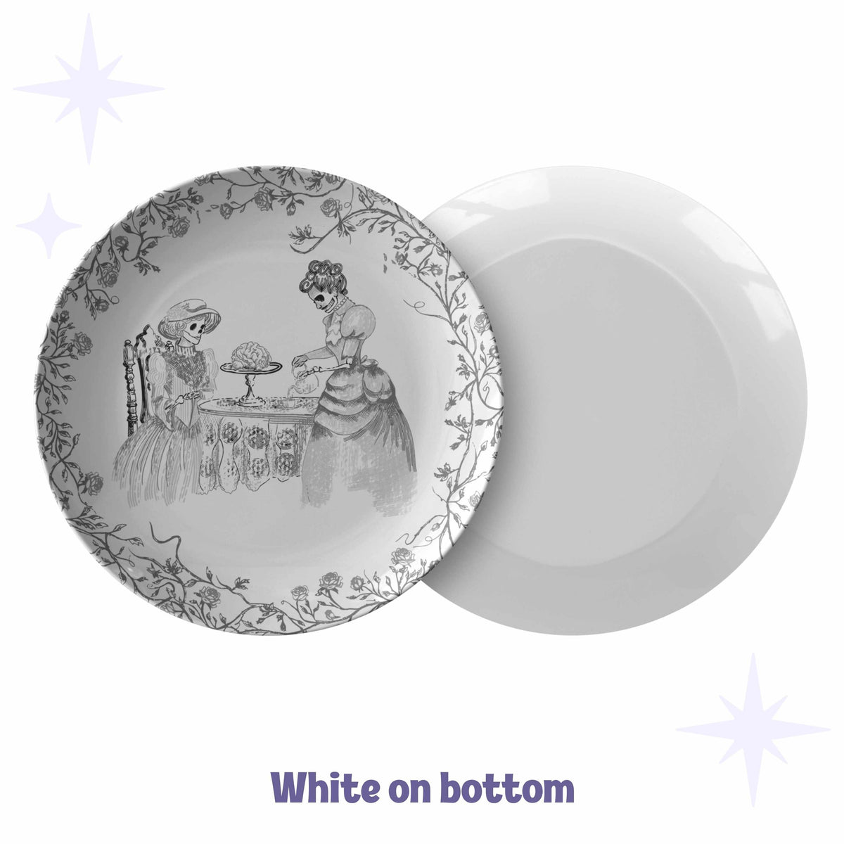 Domestic Zombie Tea Party Plate, Black and White