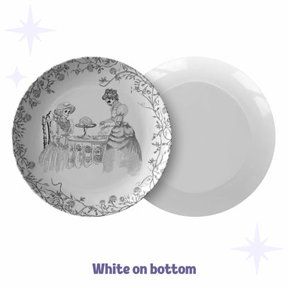 Domestic Zombie Tea Party Plate, Black and White