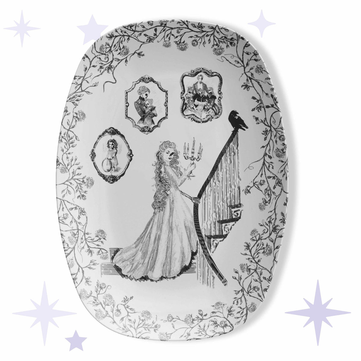 Domestic Zombie Toile Platter, Black and White