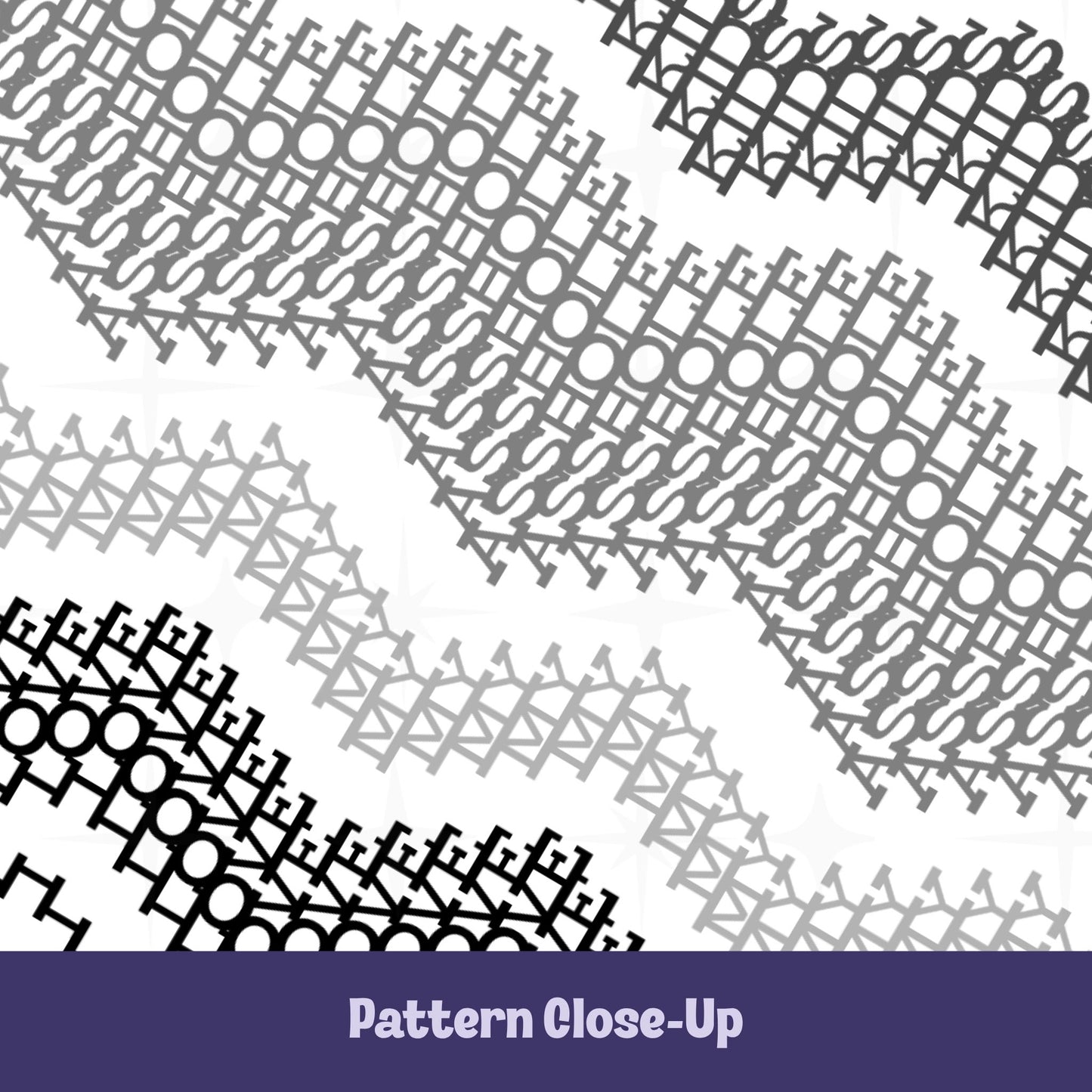 Close-up of hidden message mug pattern in charcoal, medium gray, light gray, and black — dense cross-stitch-style typography hiding the phrase 'I Love My Asshole Kids'