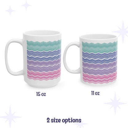 Hidden message embroidery mug in 15oz and 11oz sizes side by side