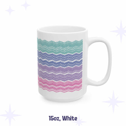 Hidden message embroidery pattern mug, 15oz white, handle on the right