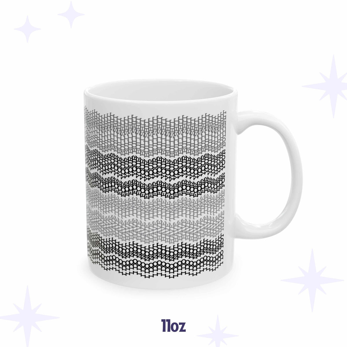 Hidden message embroidery pattern ceramic mug in gray stripes "I do not have time for your bullshit" 11 oz