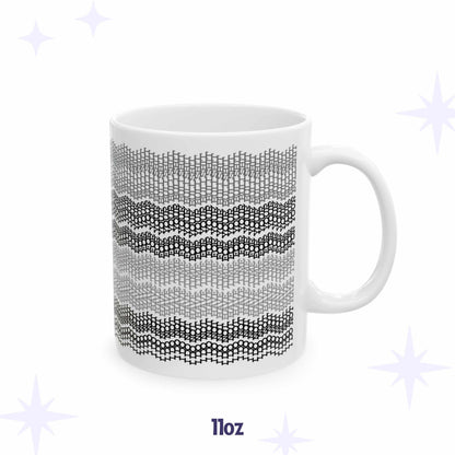 Hidden message embroidery pattern ceramic mug in gray stripes "I do not have time for your bullshit" 11 oz