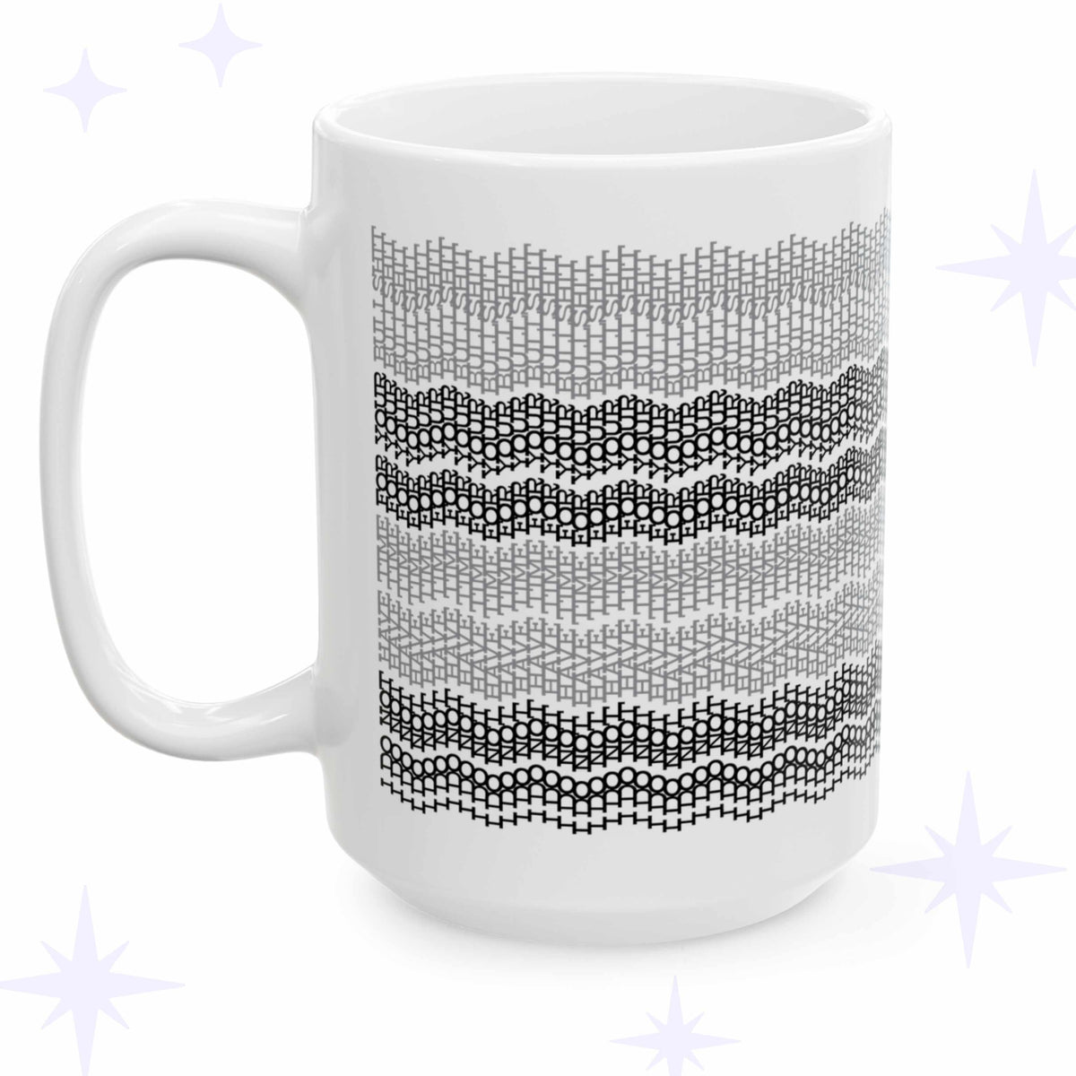 Hidden message embroidery pattern ceramic mug in gray stripes "I do not have time for your bullshit" 