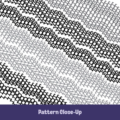 Close-up of gray and charcoal embroidery stitch pattern on hidden message mug showing alternating light and dark bands