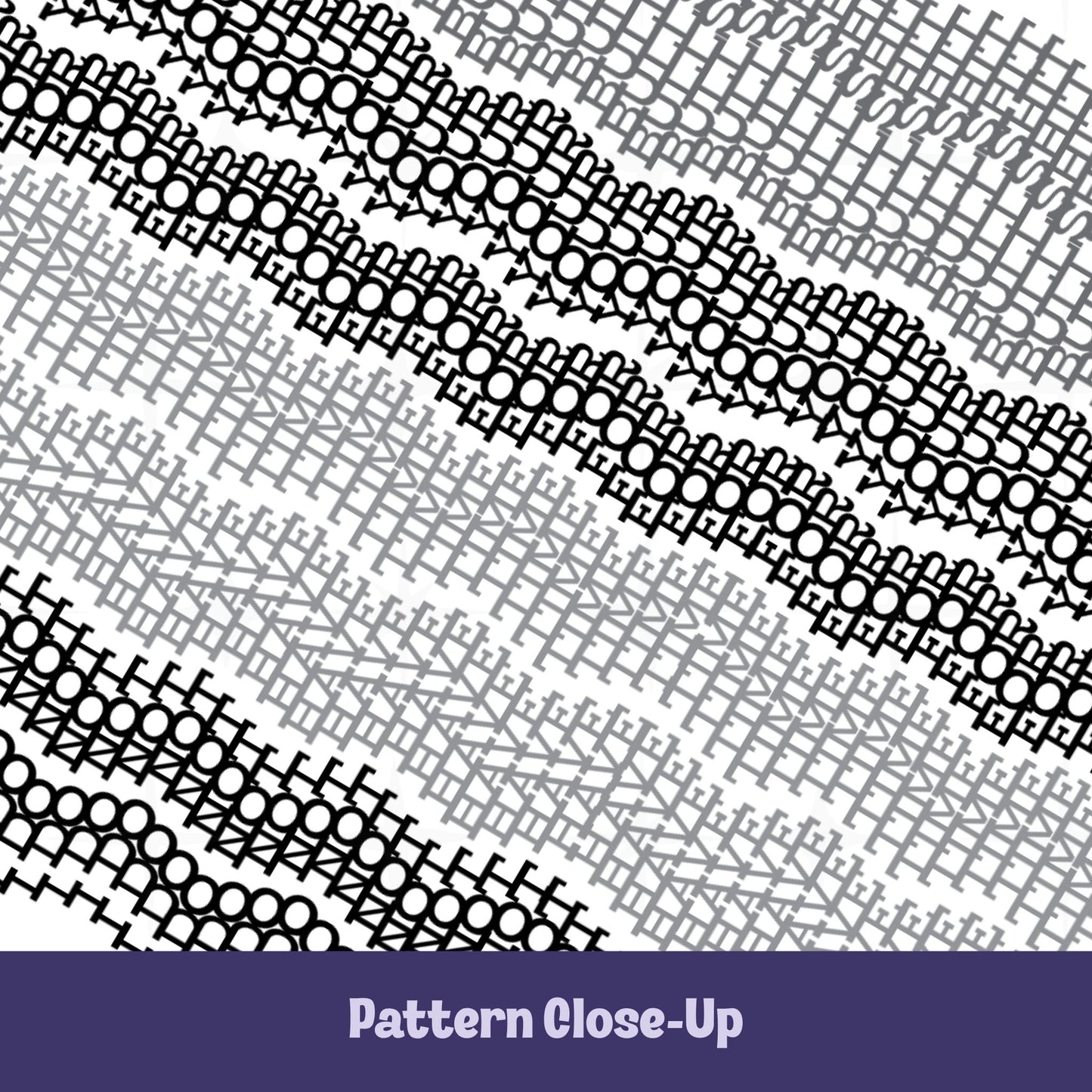 Close-up of hidden swear word mug design in gray and black showing stitch-style embroidery pattern rows with concealed phrase," I do not have time for your bullshit" disguised as needlework texture