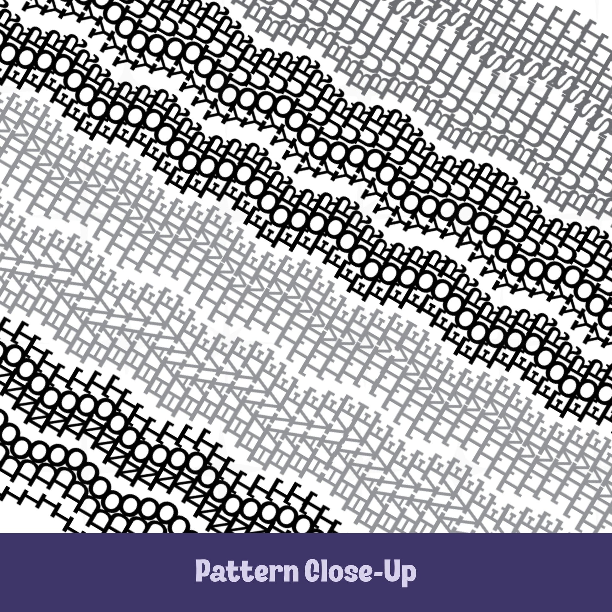 Close-up of hidden swear word mug design in gray and black showing stitch-style embroidery pattern rows with concealed phrase," I do not have time for your bullshit" disguised as needlework texture