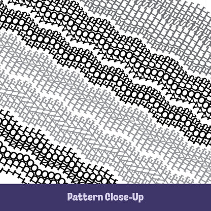 Close-up of hidden swear word mug design in gray and black showing stitch-style embroidery pattern rows with concealed phrase," I do not have time for your bullshit" disguised as needlework texture