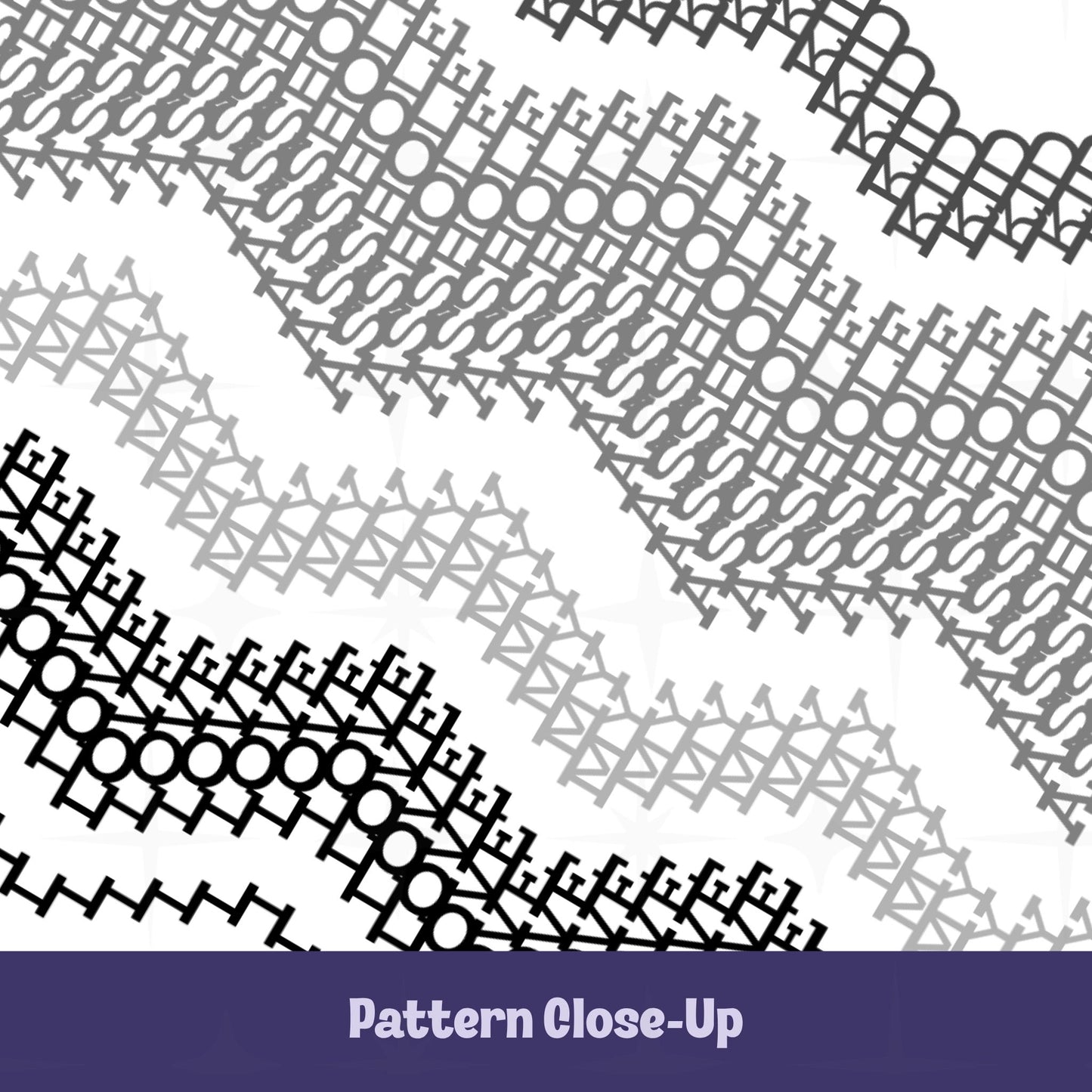 Close-up of the Gray Stripes pattern on the hidden message fair isle tumbler — black and charcoal geometric letterforms spelling I Love My Asshole Kid in dense cross-stitch style