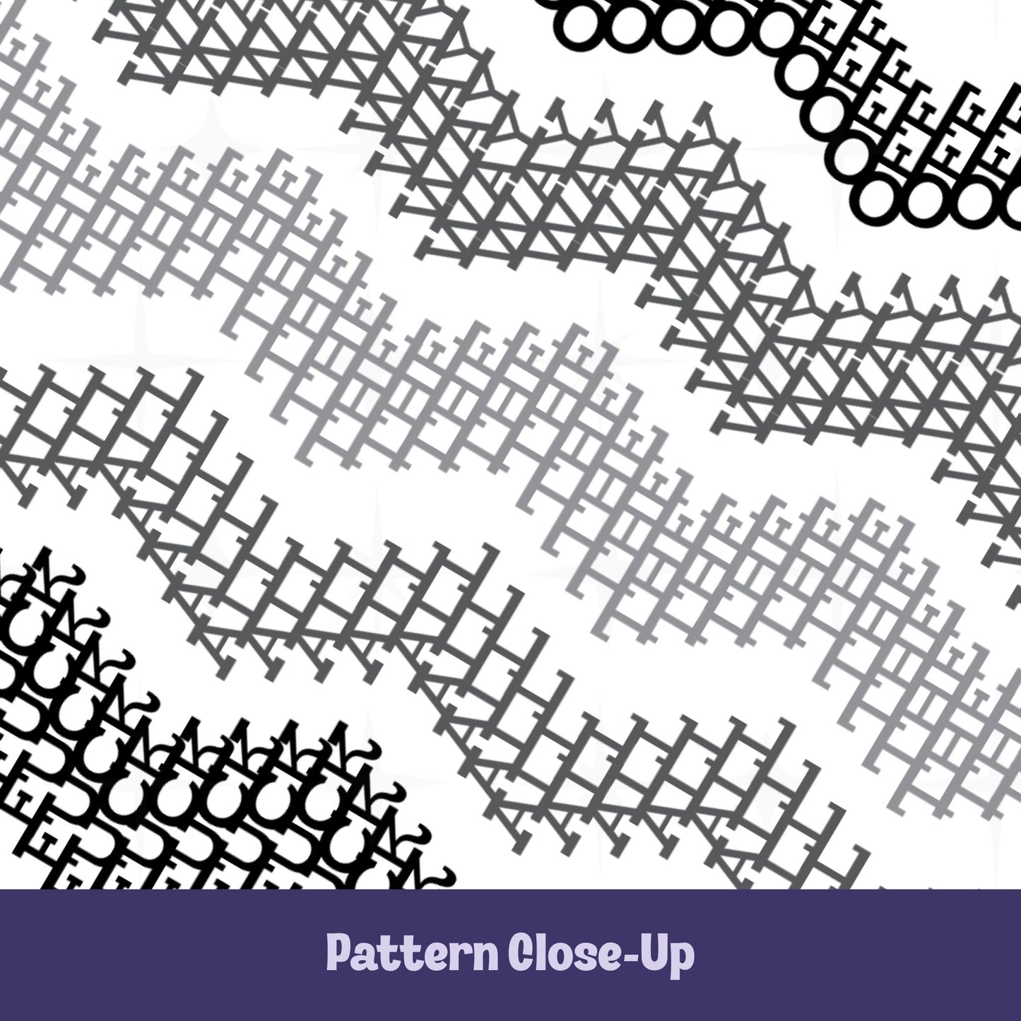 Close-up of gray and black chevron stripe pattern on hidden profanity mug revealing Fuck All The Way Off spelled out in interlocking geometric letterforms