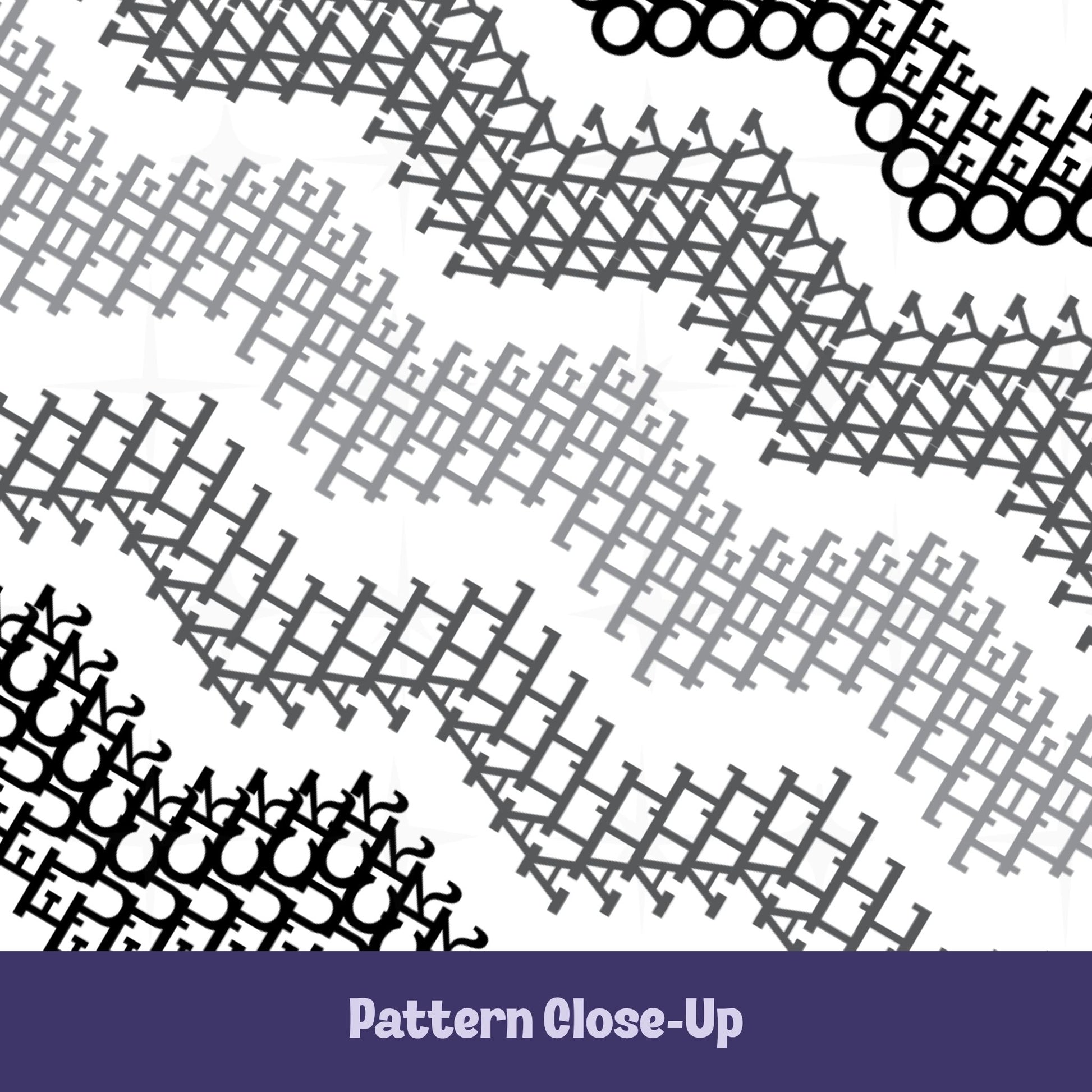 Close-up of gray and black chevron stripe pattern on hidden profanity mug revealing Fuck All The Way Off spelled out in interlocking geometric letterforms