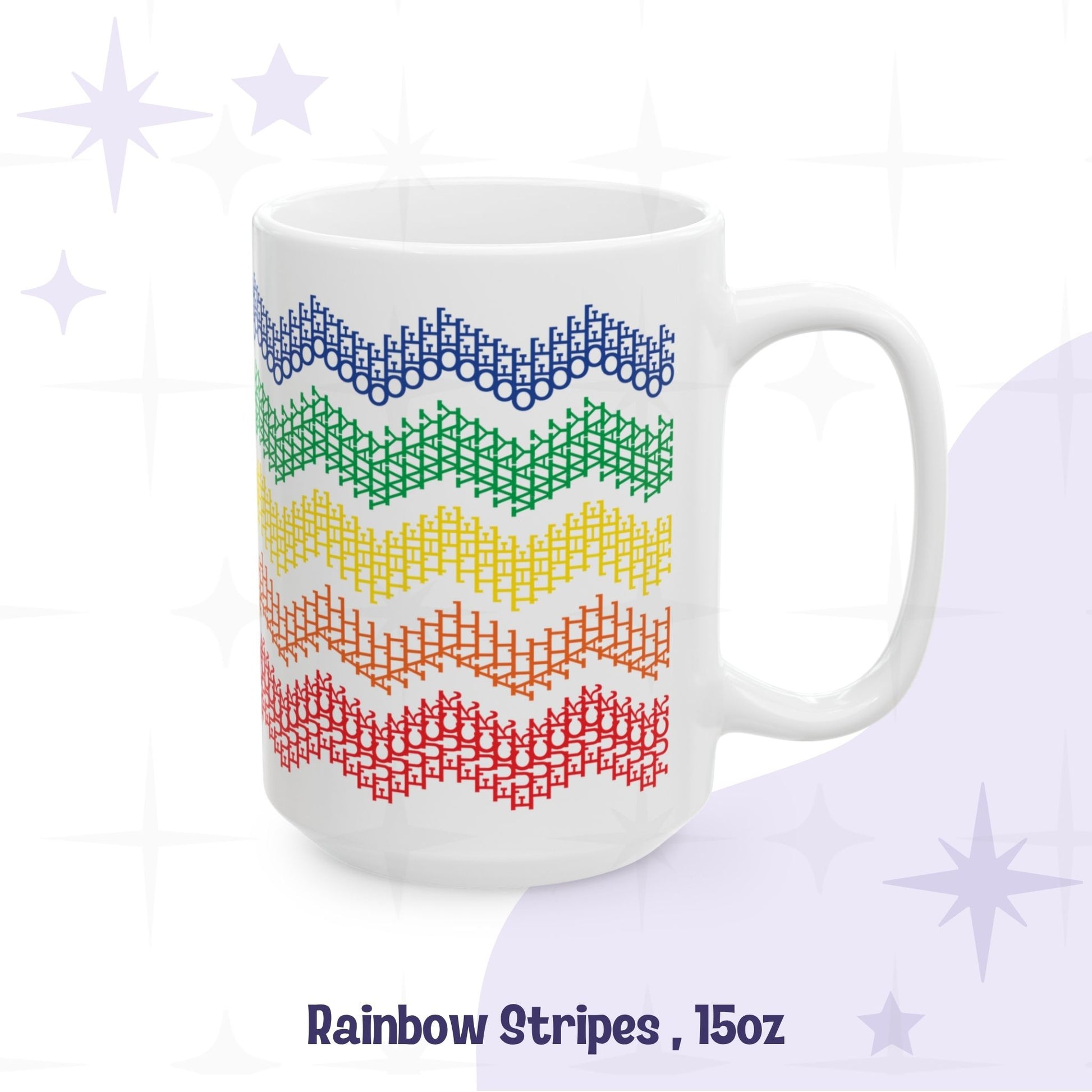 Rainbow stripes hidden profanity chevron mug 15oz in blue green yellow orange red graduated zigzag on white ceramic