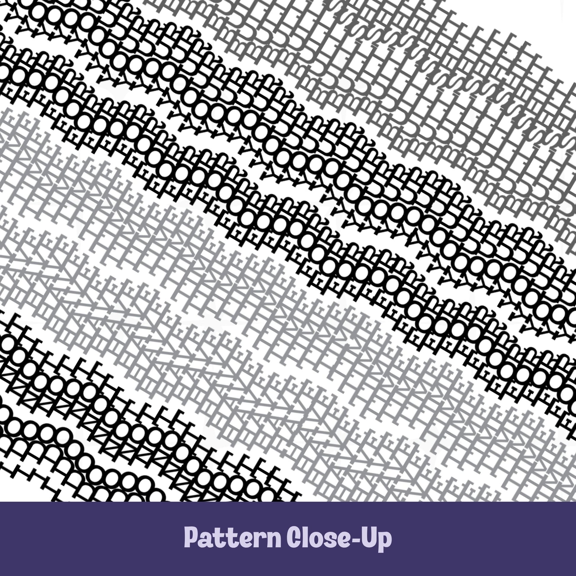 Close-up of gray stripes hidden profanity latte mug pattern in charcoal and gray, revealing text I do not have time for your bullshit in knit stitch letterforms