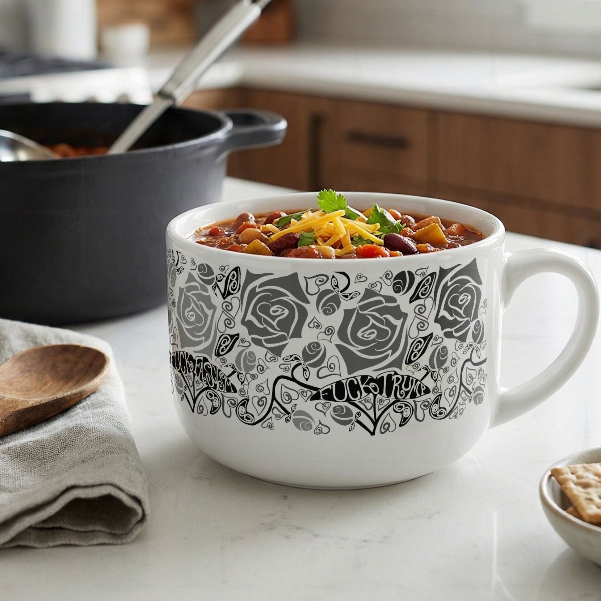 Hidden Profanity Latte Mug, Political Protest Rose Art  Dubious Doodles