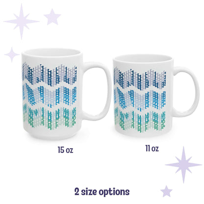 Hidden profanity ocean chevron mug shown in both 15oz and 11oz sizes side by side on branded background