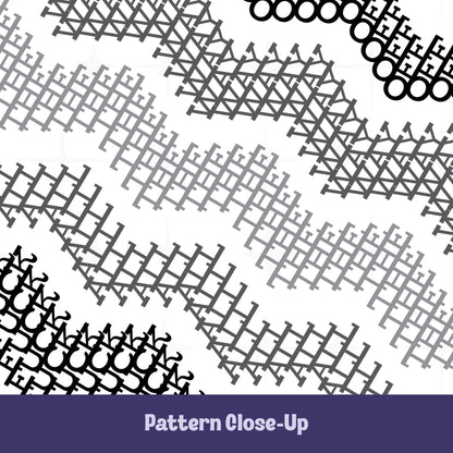 Close-up of gray stripe cross stitch pattern on hidden profanity tumbler in black dark gray medium gray and light gray

