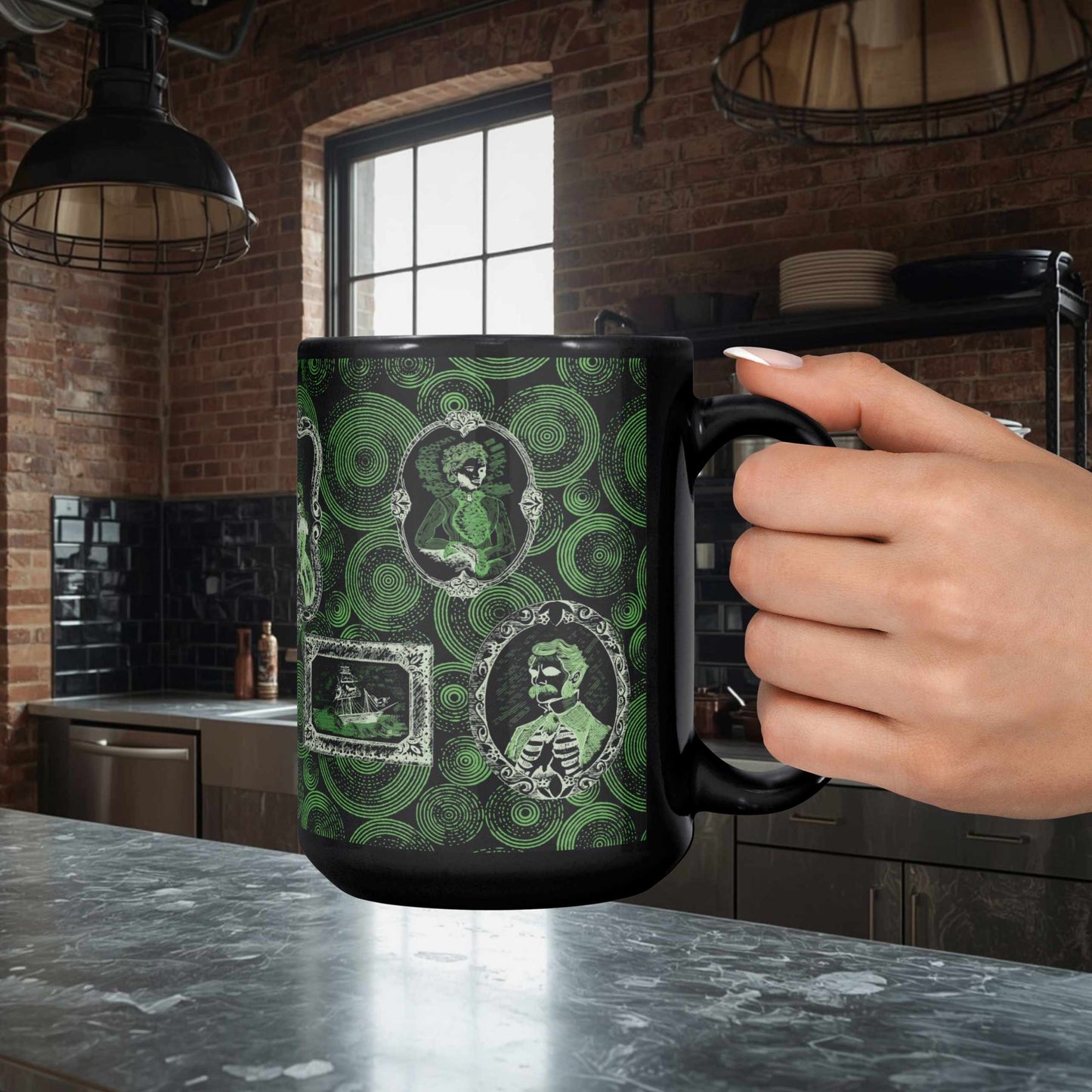 Domestic Zombie Portrait Gallery Mug, Neon Green
