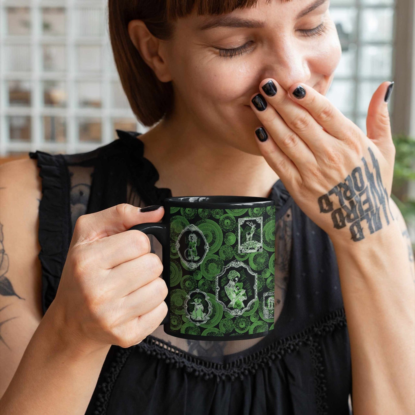 Domestic Zombie Portrait Gallery Mug, Neon Green