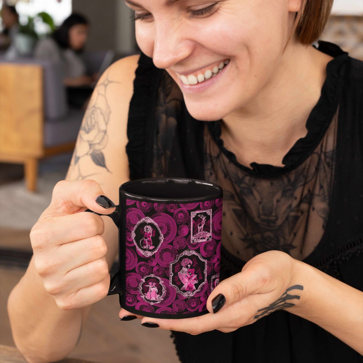 Domestic Zombie Portrait Gallery Mug, Neon Pink