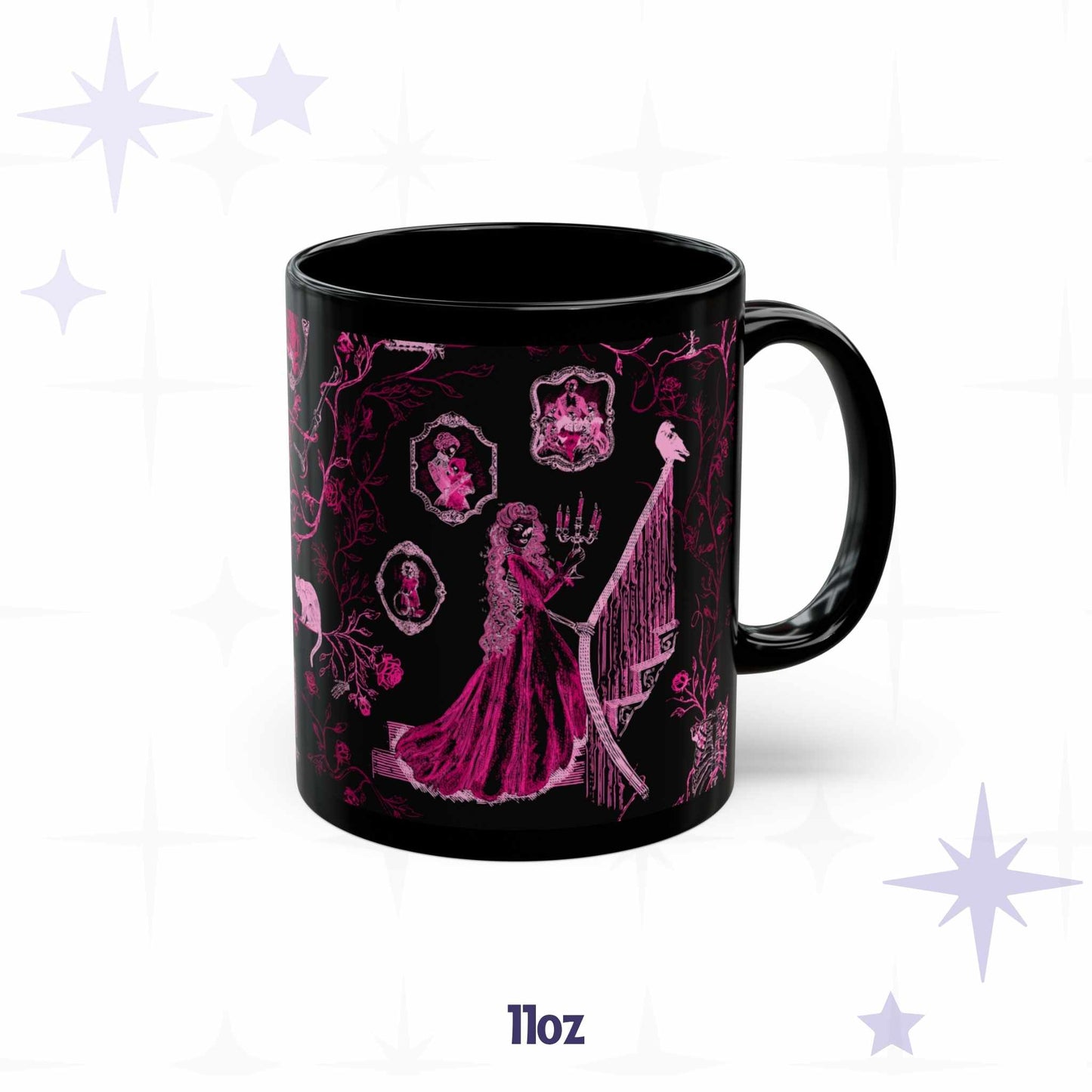 Domestic Zombie Toile Mug, Neon Pink
