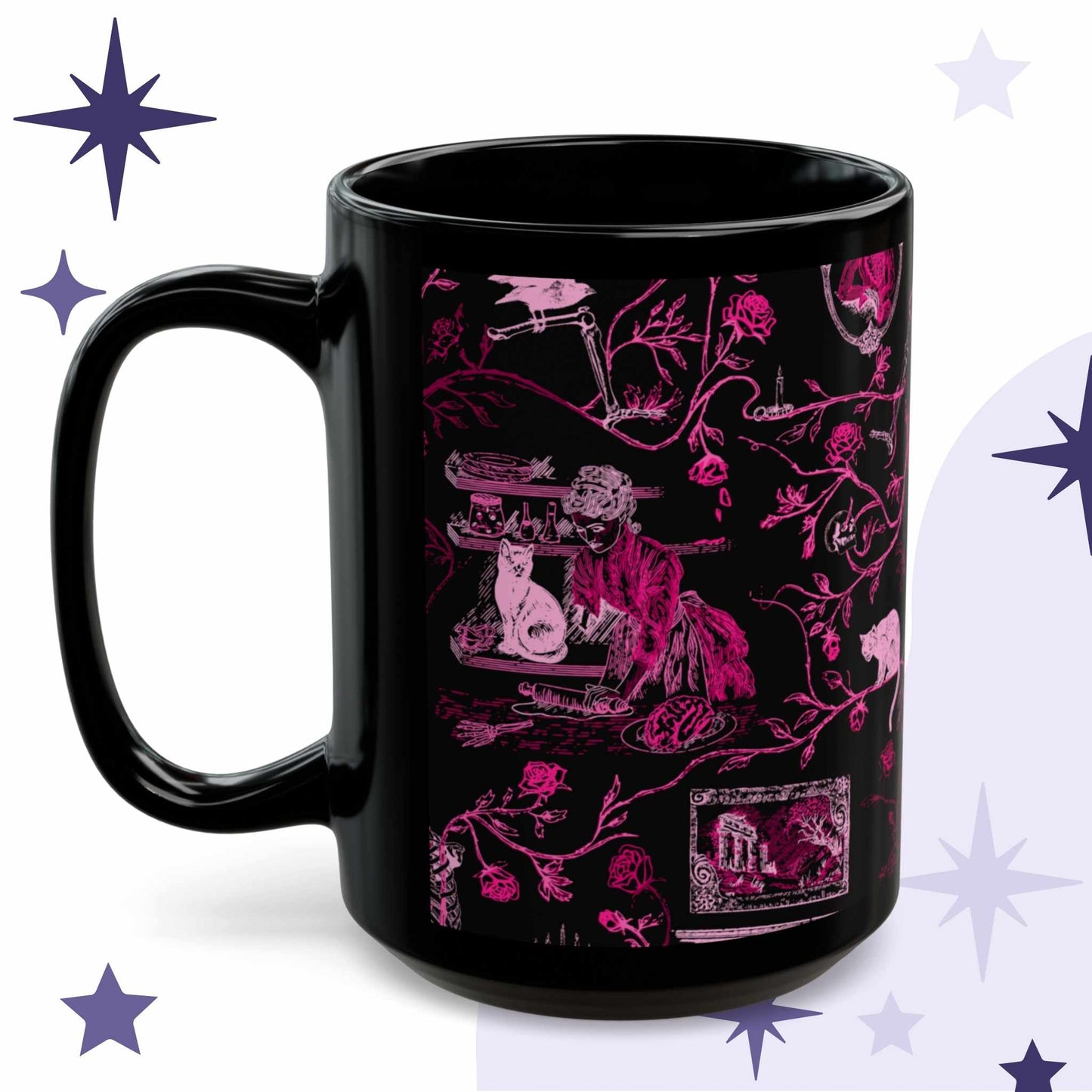 Domestic Zombie Toile Mug, Neon Pink
