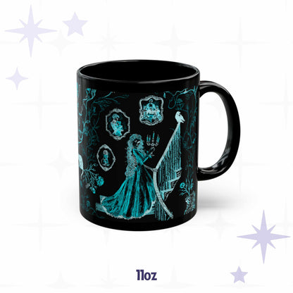 Domestic Zombie Toile Mug, Neon Cyan