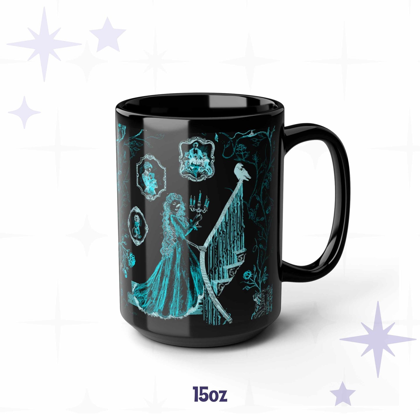 Domestic Zombie Toile Mug, Neon Cyan