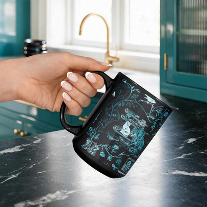 Domestic Zombie Toile Mug, Neon Cyan