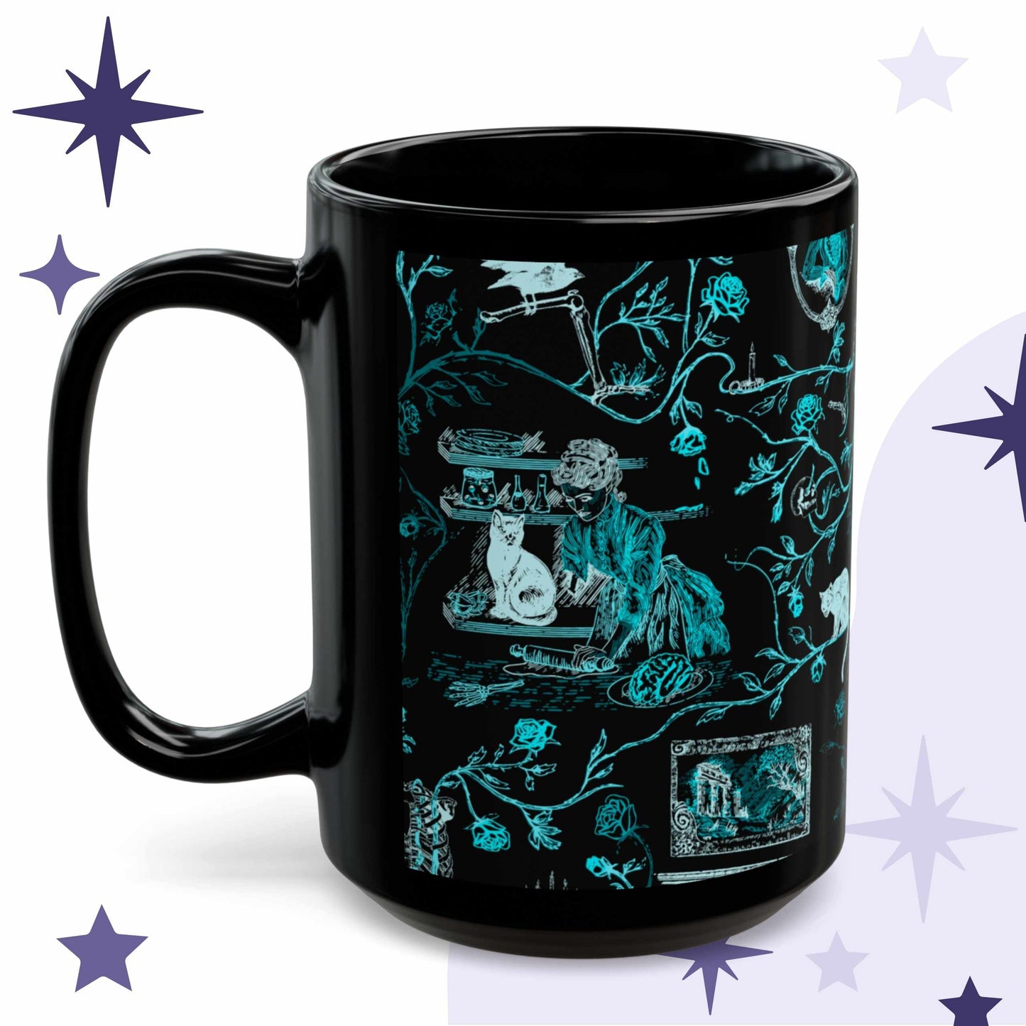 Domestic Zombie Toile Mug, Neon Cyan