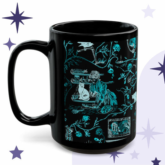 Domestic Zombie Toile Mug, Neon Cyan