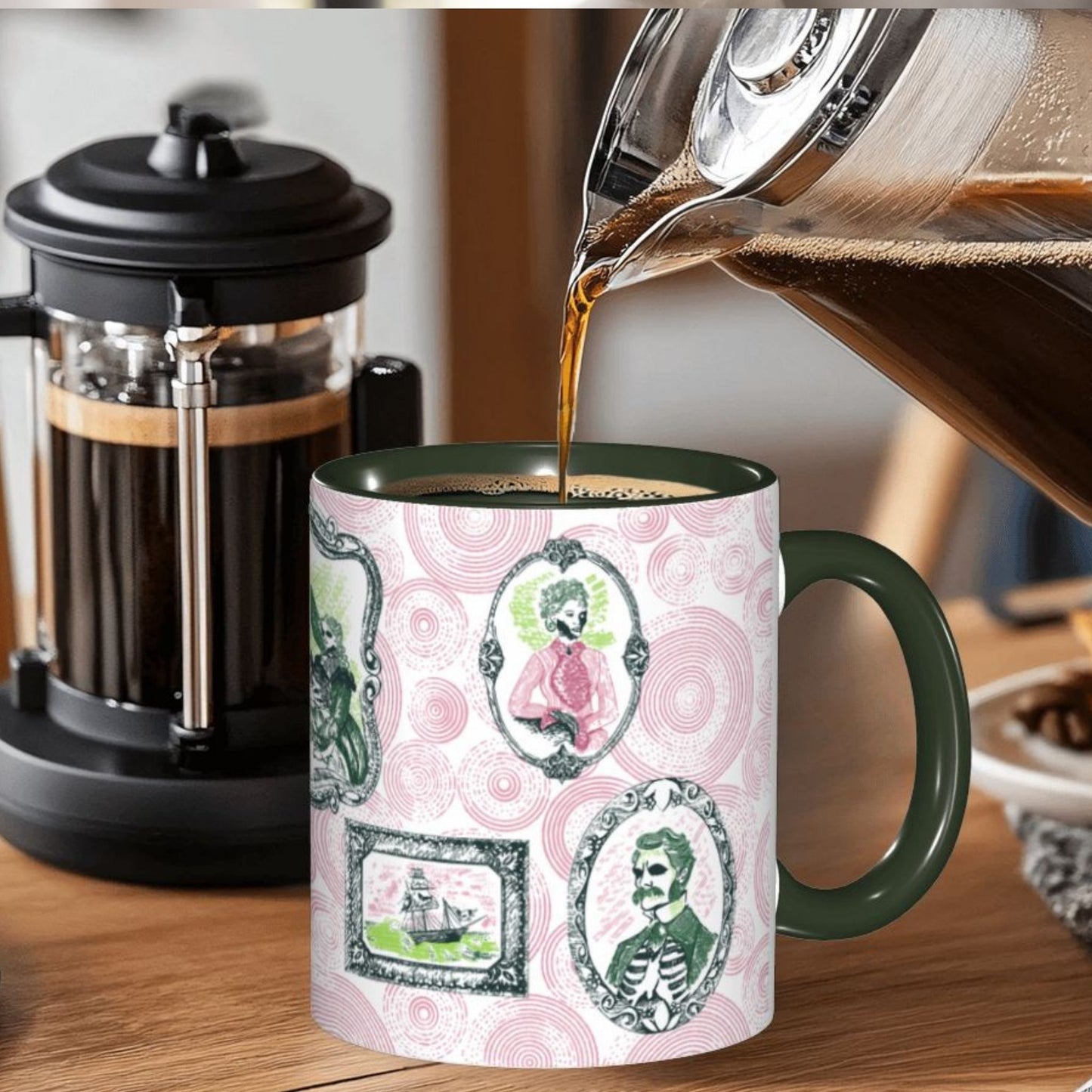 Domestic Zombie Portrait Gallery Mug, Pink and Green