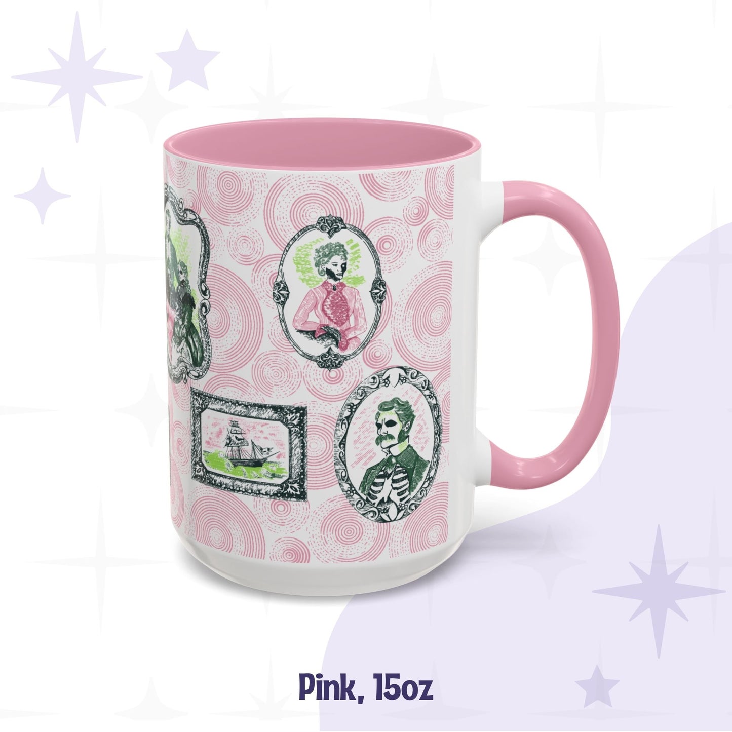 Domestic Zombie Portrait Gallery Mug, Pink and Green