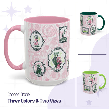 Domestic Zombie Portrait Gallery Mug, Pink and Green