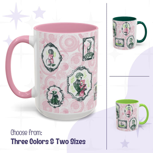 Domestic Zombie Portrait Gallery Mug, Pink and Green
