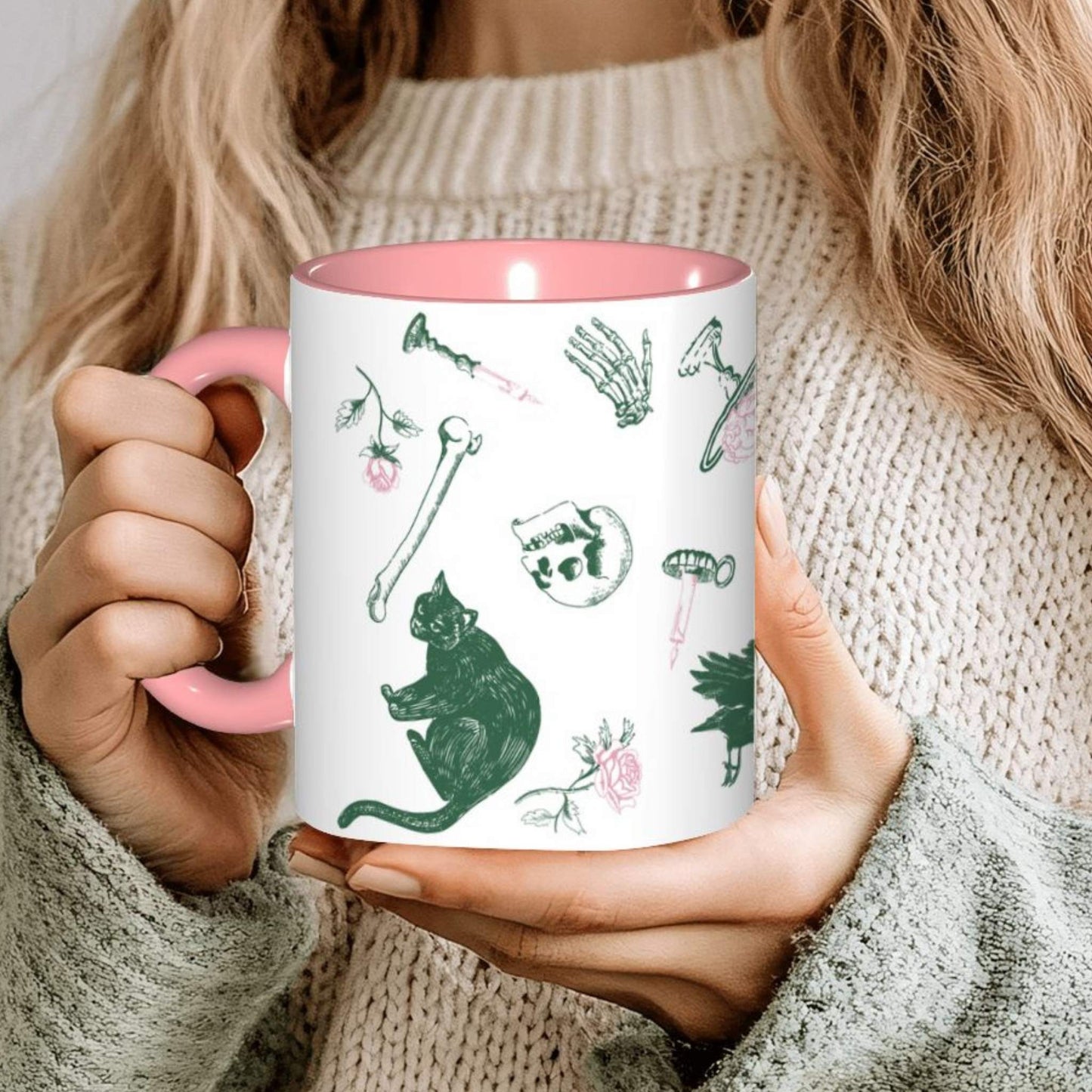 Domestic Zombie Icons Mug, Pink and Green
