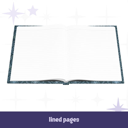 Profanity floral journal open to lined interior pages showing perforated white lined paper