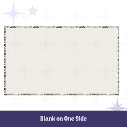 Reverse side of retro olive tea towel showing plain cream cotton twill with printed border edge detail