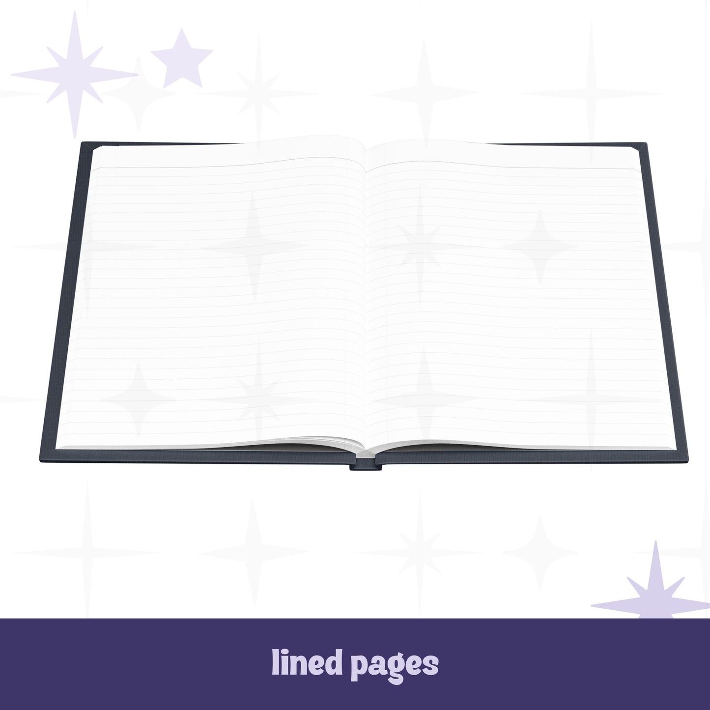 Sweary dark floral journal open to lined interior pages showing white perforated lined paper