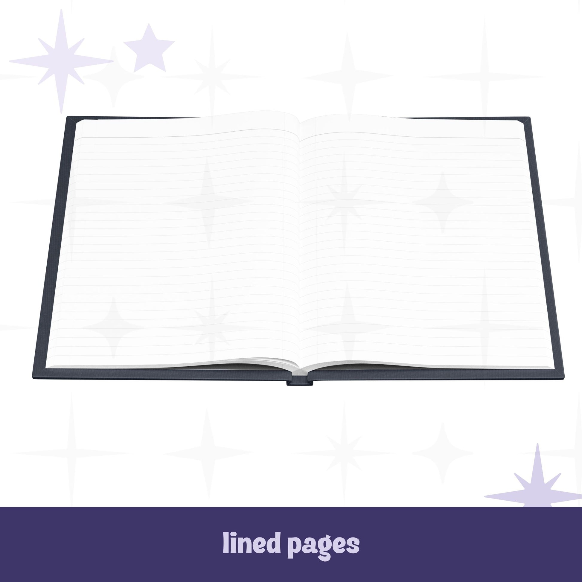 Sweary dark floral journal open to lined interior pages showing white perforated lined paper