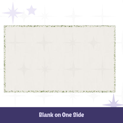 Reverse side of sage green terrazzo tea towel showing clean cream cotton twill with narrow printed border edge and faint starburst background pattern