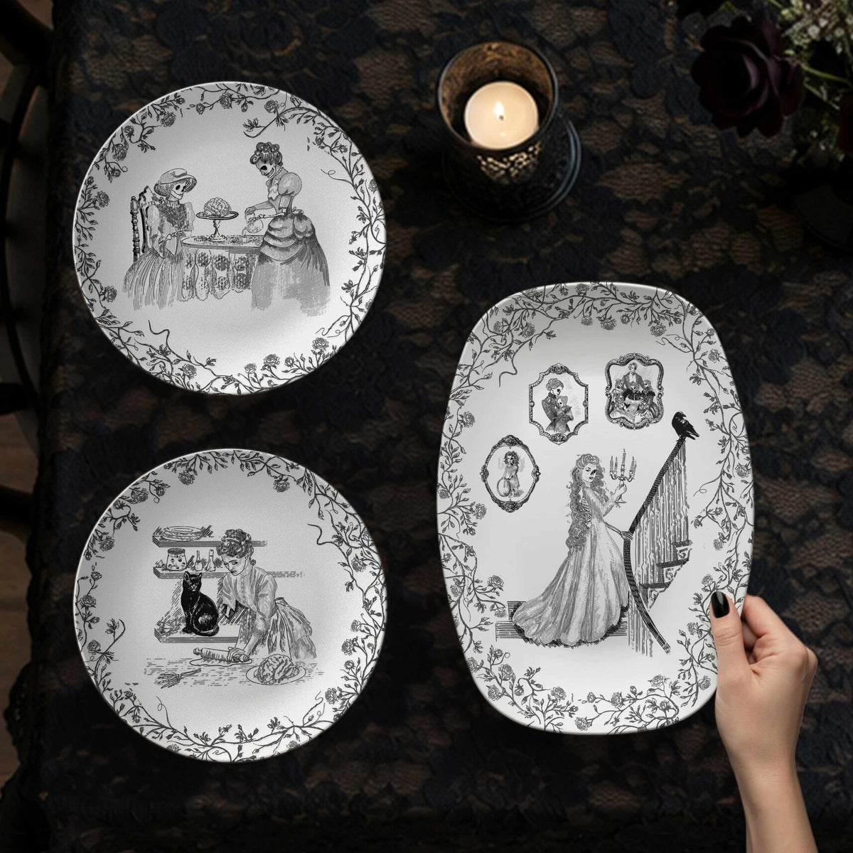 Domestic Zombie Dinnerware Set, Black and White