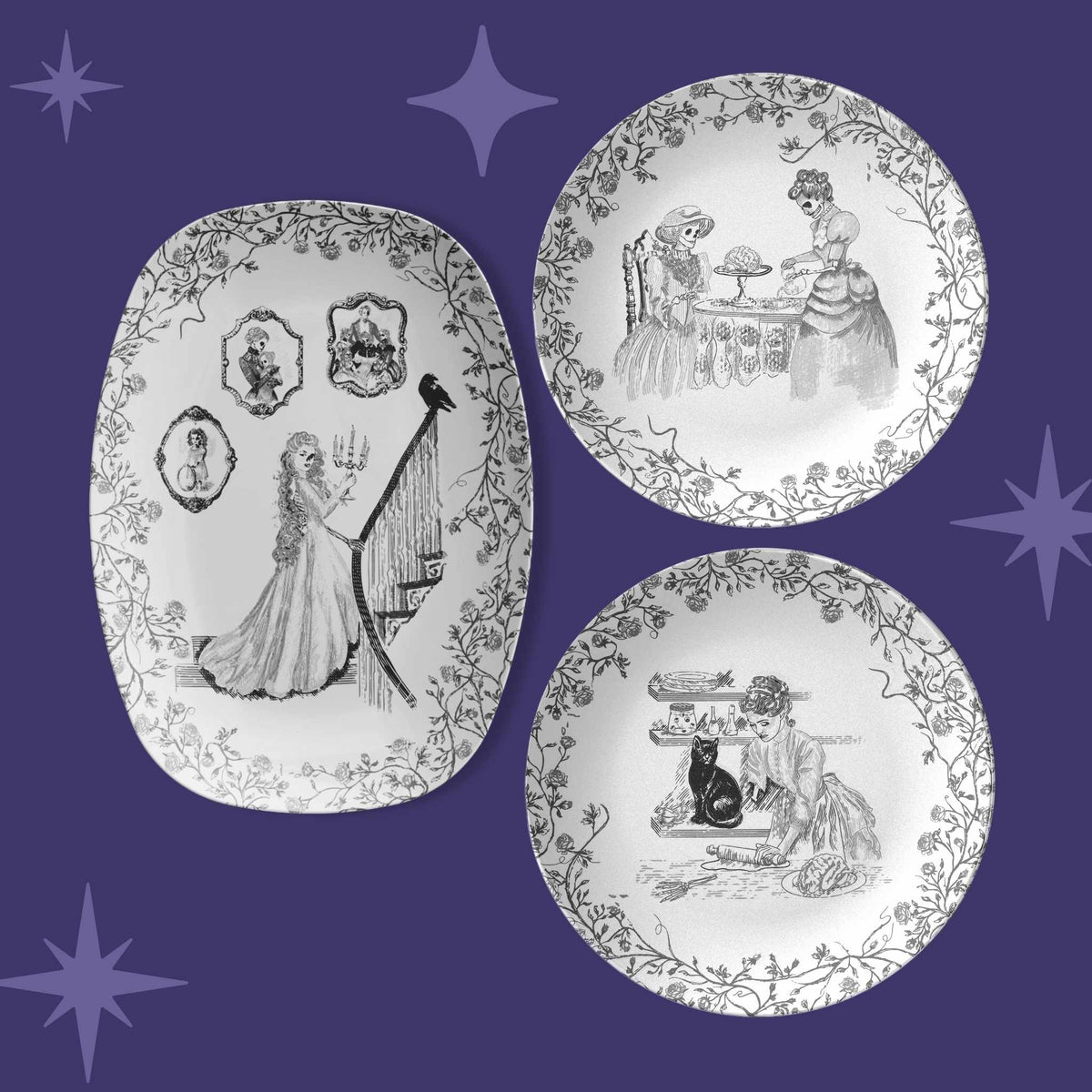 Domestic Zombie Dinnerware Set, Black and White
